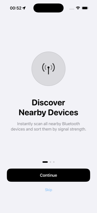 Poddi onboarding screen — Discover Nearby Devices